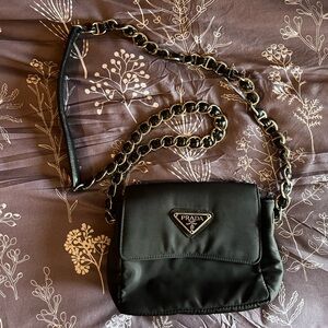 prada tessuto black chain shoulder bag